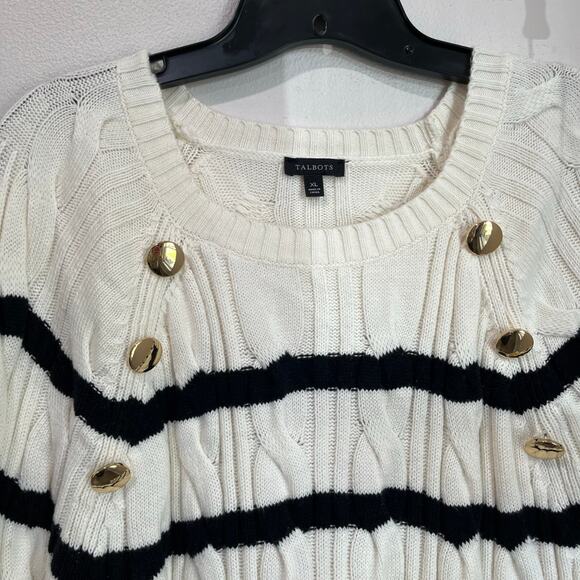 Talbots Striped Cotton Blend Sweater Size XL Nautical Gold Buttons - Picture 4 of 9